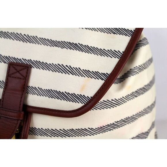 Fossil WHITE GRAY COATED CANVAS BROWN LEATHER TRIM HANDLES SHOULDER BAG BACKPACK - Picture 2 of 16
